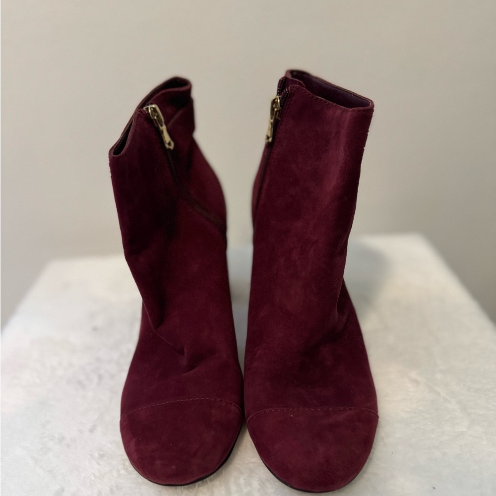 Ann Taylor Red Ankle Booties Suede Side Zipper